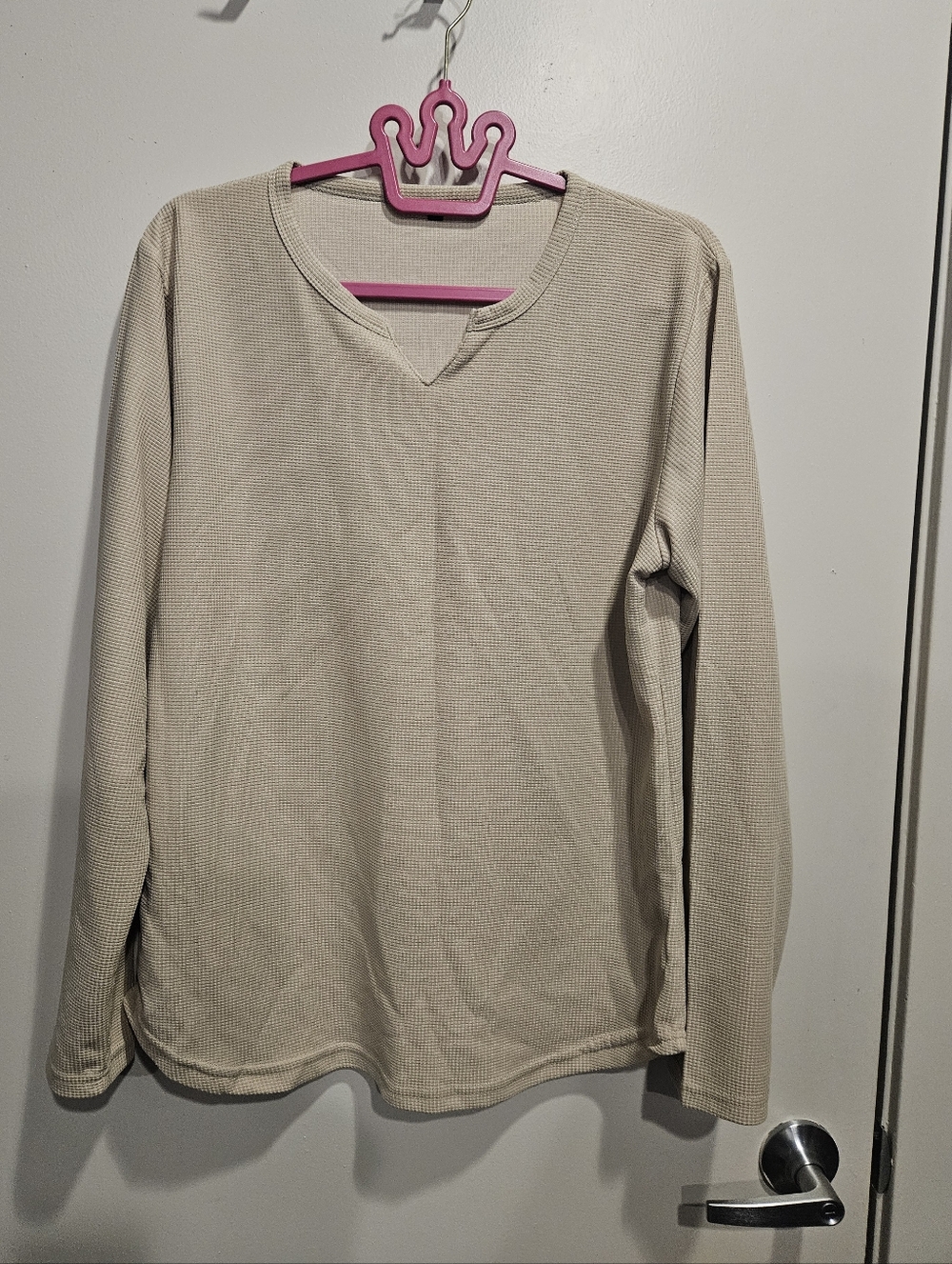 Light Beige Waffle Thermal Long Sleeve Shirt Medium